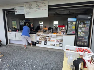 Amish food stand with menu board in Honey Brook, PA